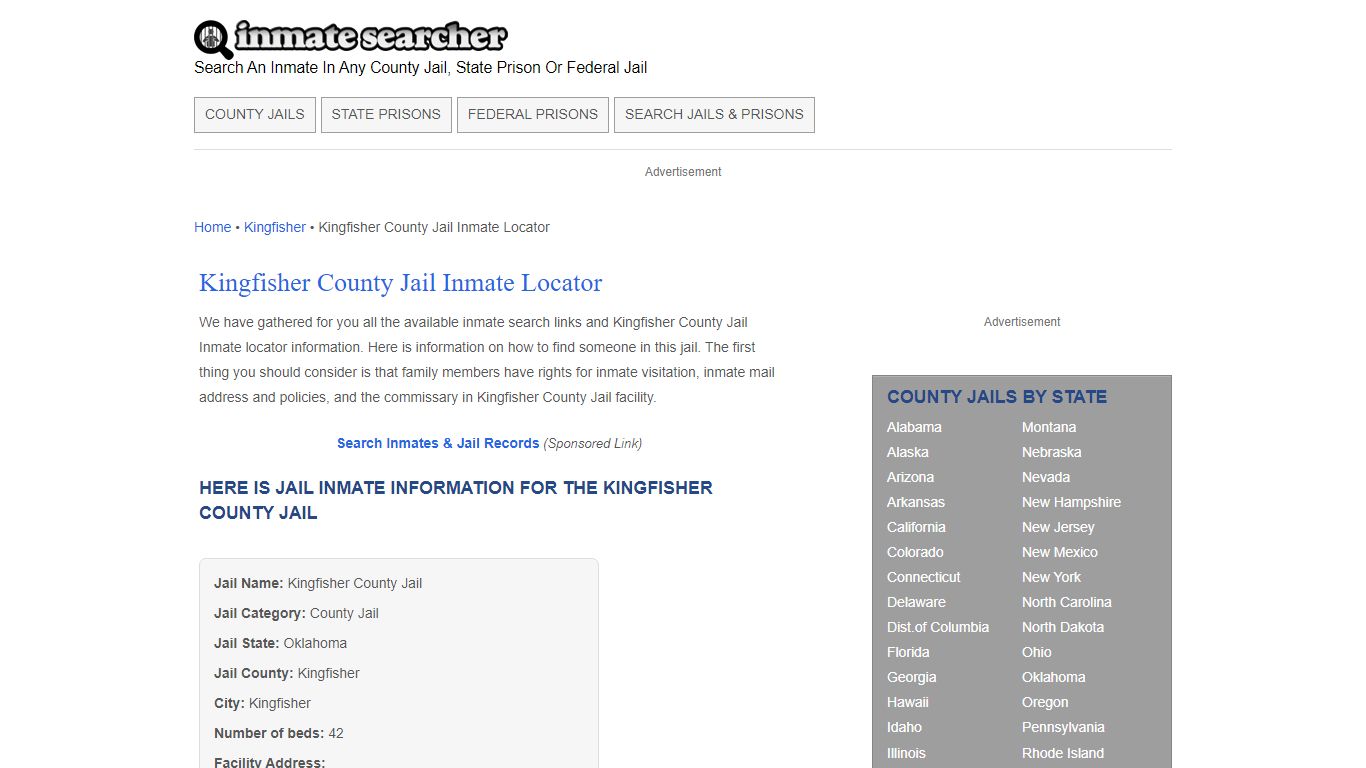 Kingfisher County Jail Inmate Locator - Inmate Searcher